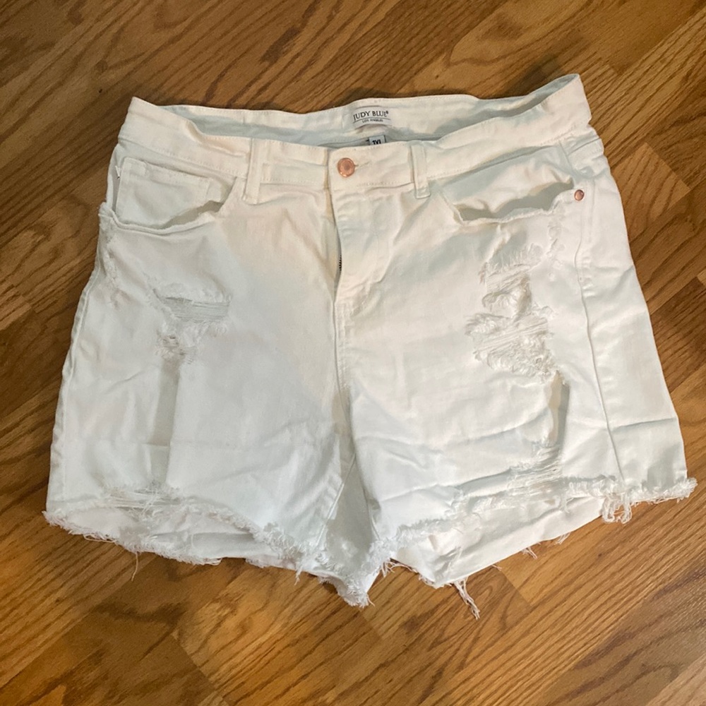 Judy Blue Distressed White Shorts